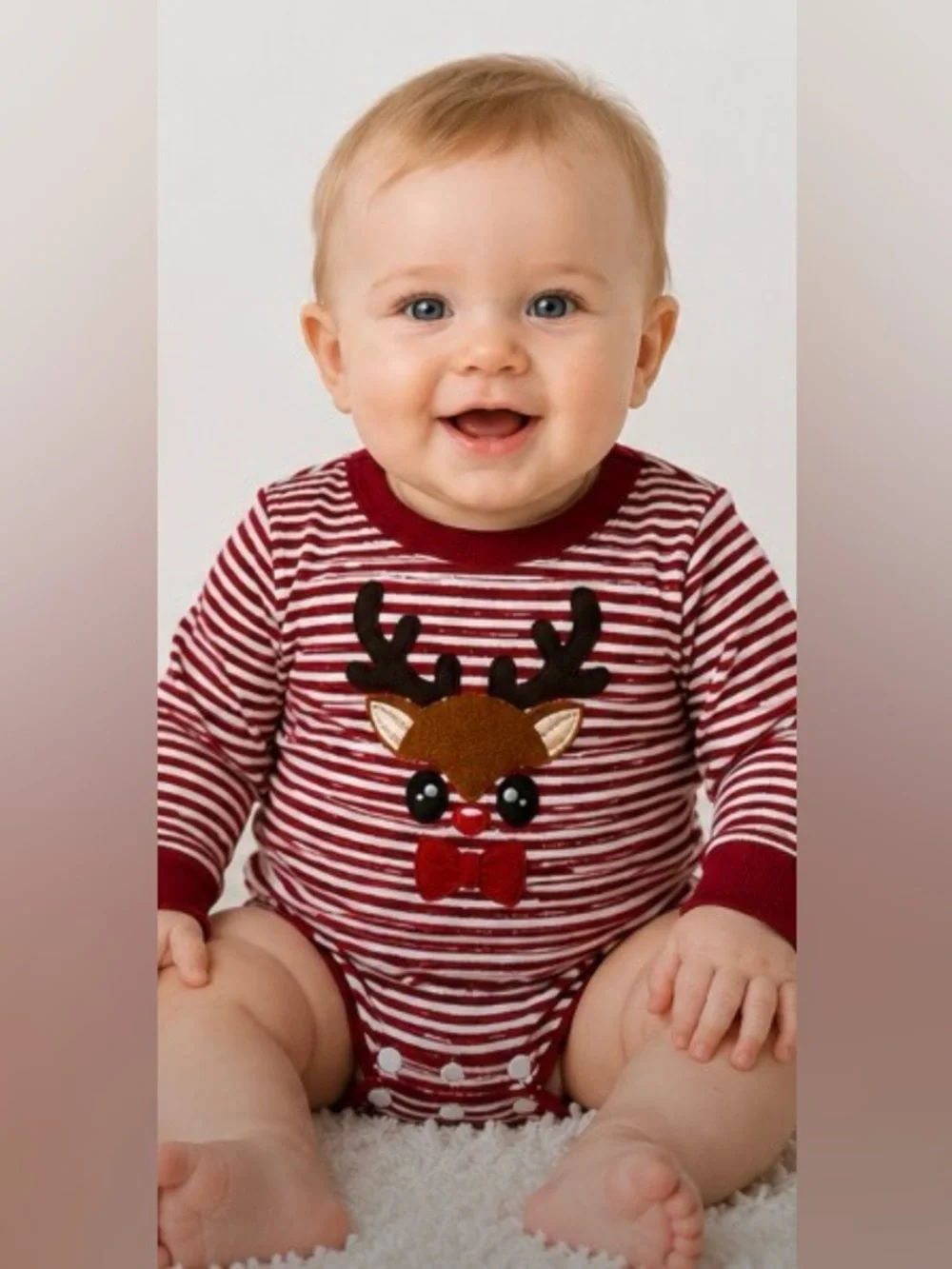 Red and White Reindeer Baby Onesie 3-6 Months